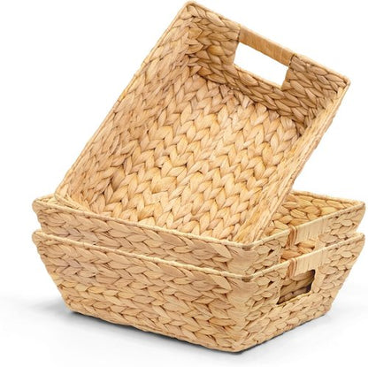 M4DECOR Snack Baskets Set of 3 - Wicker Organizer with Handles for Office | Medium Size