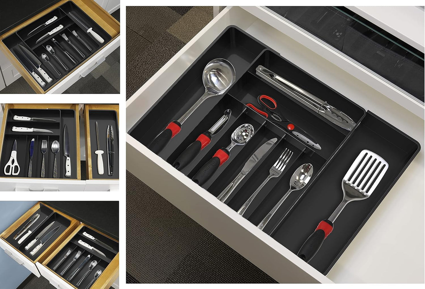 Simple Houseware Flatware Organizer - Adjustable Black Kitchen Drawer Tray with 9 Compartments