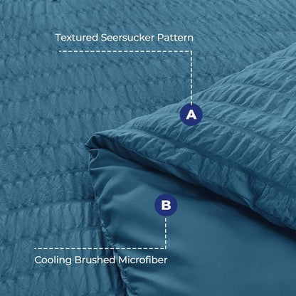 HYMOKEGE Teal King Size Comforter Set Seersucker 7 Pieces, All Season Luxury Bed in a Bag for Bedroom, Bedding Set with Comforters, Sheets, Pillowcases & Shams