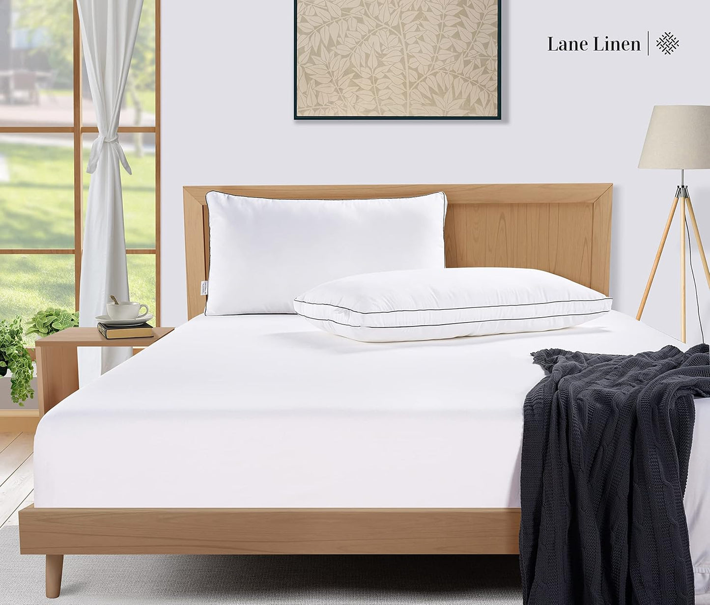 **LANE LINEN Standard Size Bed Pillows - Set of 2 Medium Soft Gusseted Down Alternative for Side Sleepers - White**