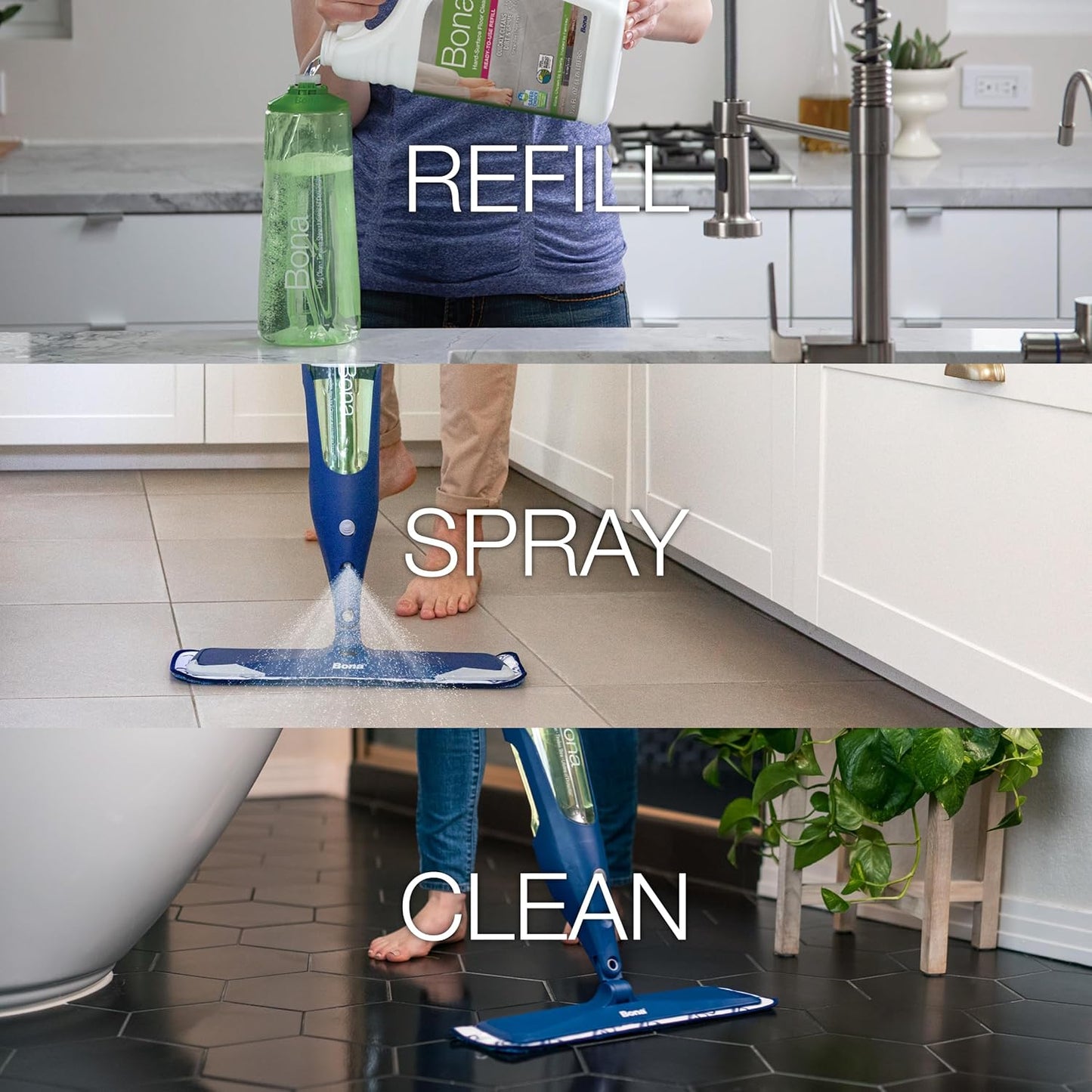 Bona Multi-Surface Floor Cleaner Refill - 96 Fl Oz Unscented - Residue-Free Solution for Stone, Tile & Laminate Floors