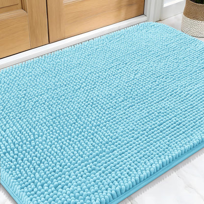 OLANLY Dog Door Mat - Absorbent Non-Slip Washable Doormat for Muddy Paws | 32x20 Blue Chenille Mat