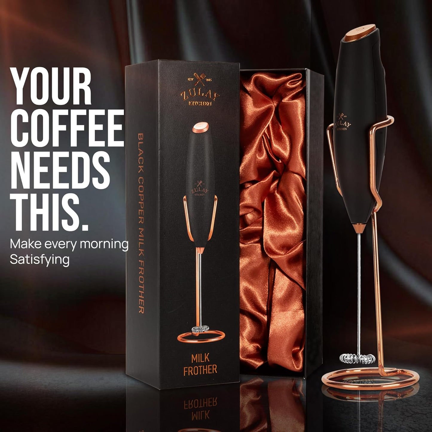 Zulay Kitchen Milk Frother - Luxury Handheld Electric Foam Maker for Coffee & Lattes | Deluxe Gift with 4 Duracell Batteries