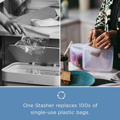 Stasher Silicone Reusable Food Storage Bag - Eco-Friendly Half Gallon | 64 oz Clear, Microwave & Dishwasher Safe