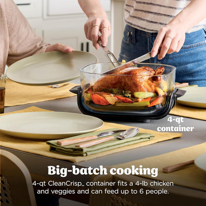 Ninja Crispi 4-in-1 Glass Air Fryer - Non-Toxic 4QT | Max Crisp, Bake, Recrisp | Cyberspace Gray