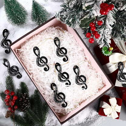 24 Pcs Treble Clef Christmas Ornaments – Black Glitter Acrylic, Includes Variation Black+24
