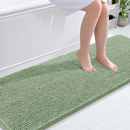 OLANLY Bathroom Runner Rugs - Soft Absorbent Chenille Mats with Rubber Backing | 70x24 Inches, Sage Green