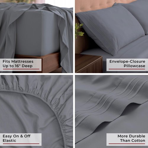 Mellanni King Sheets Set - 4 PC Iconic Collection Bedding - Hotel Luxury, Extra Soft, Cooling Bed Sheets - Wrinkle, Fade, Stain Resistant (King, Mineral Gray)