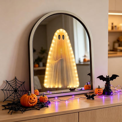 Light Up Ghost Arched Mirror - USB Powered Halloween Mantel Decor