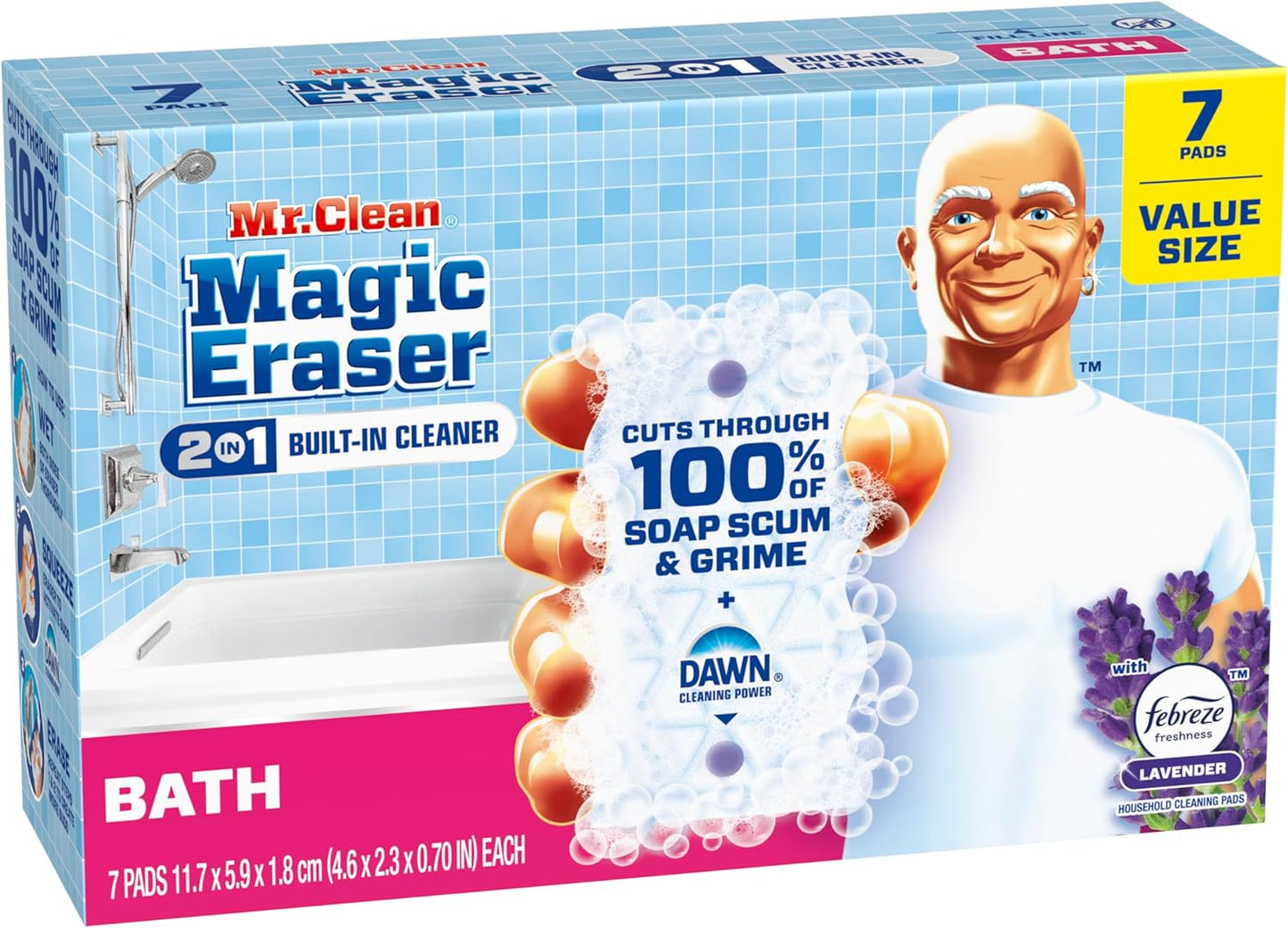 Mr. Clean Magic Eraser Sponge - Powerful Soap Scum Remover with Febreze Lavender Scent | 7 Count