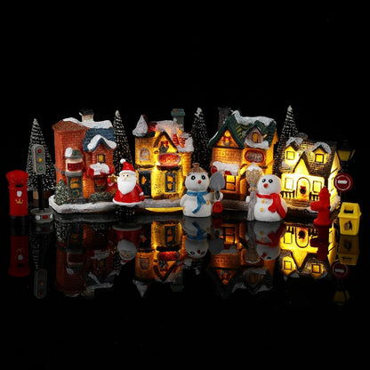 Skiennix 16-Piece Christmas Village Houses Set - LED Light-Up Figurines & Mini Accessories for Festive Decor