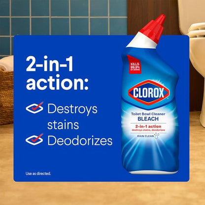 Clorox Toilet Bowl Cleaner - Bleach Formula for Deep Cleaning | 24 Fl Oz, Rain Clean Scent