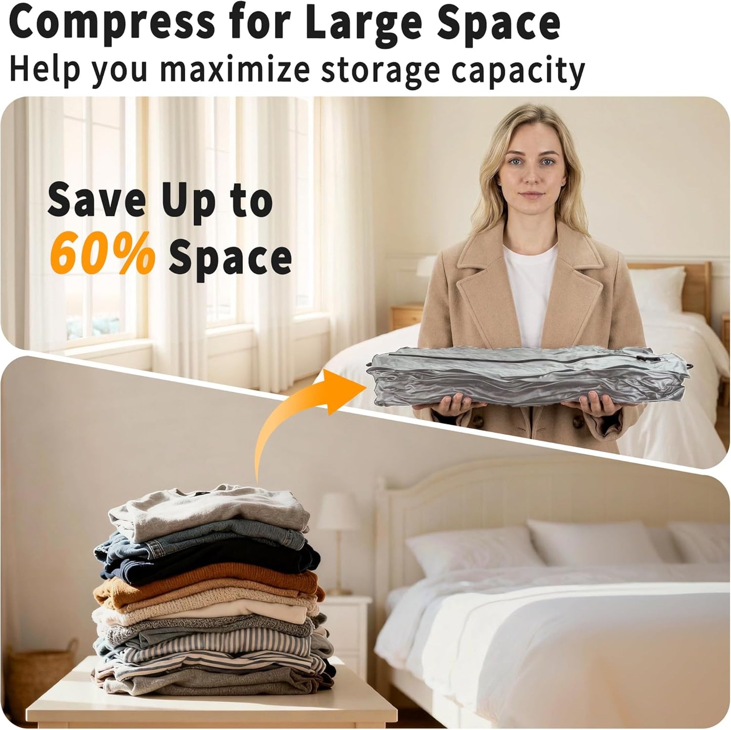Skiennix Reusable Vacuum Bags - Waterproof Compression Bags for Travel | 2 Pack Gray