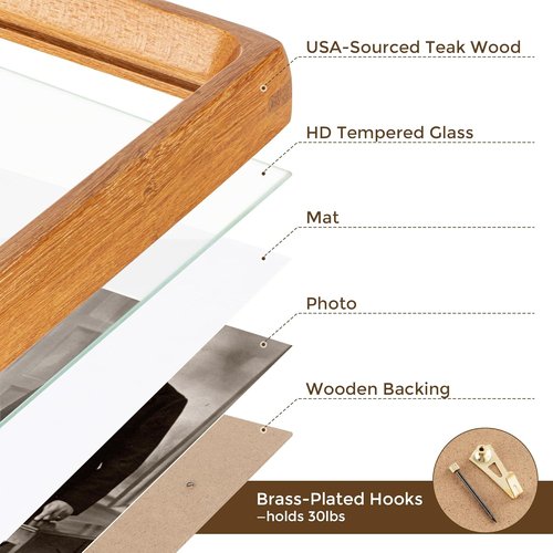 Dreamland 8x10 Picture Frames - USA-Sourced Teak Wood with HD Tempered Glass | 2-Pack, Handcrafted for Tabletop or Wall Display