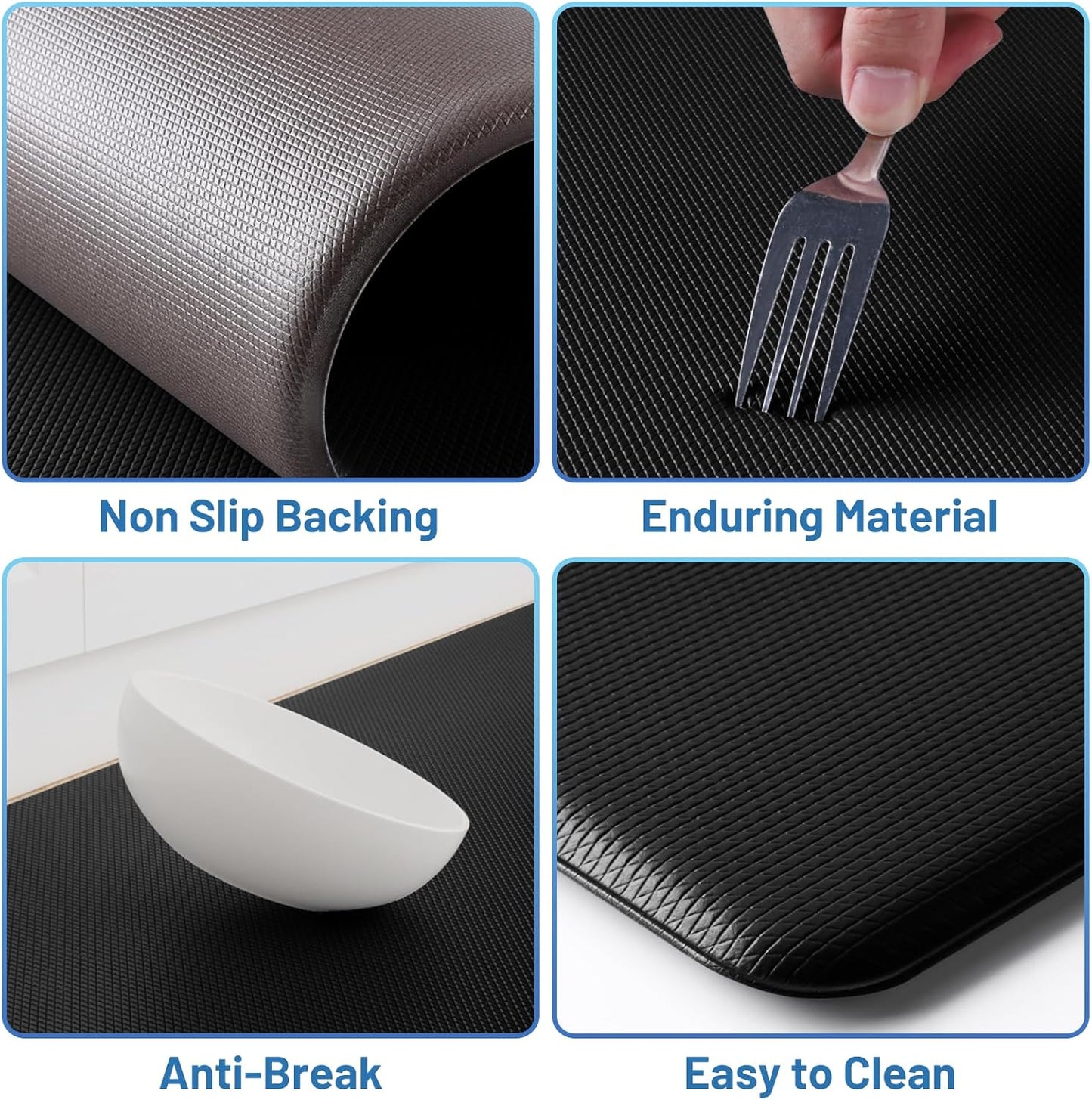 StepLively Kitchen Mats - Cushioned Anti-Fatigue Non-Slip Rugs Set | 2 PCS, 17.3"x30" & 17.3"x47", Black