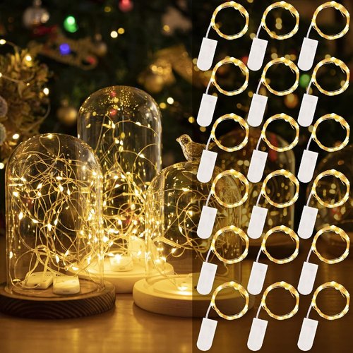HXWEIYE Fairy Lights - 18 Pack Battery Operated 7ft Warm White Mini String Lights | Waterproof for Mason Jars & Events