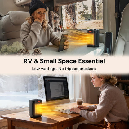 Pereysi Ceramic Personal Space Heater - 1000W/700W Low Wattage Electric Heater for Office & RV | Quiet Mini Design