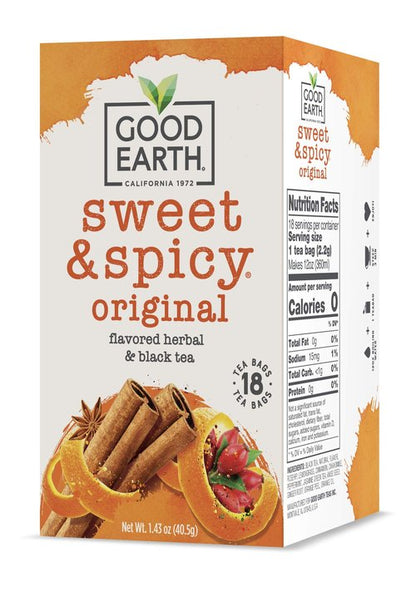 Good Earth Herbal & Black Tea, Sweet & Spicy, 18 Count Tea Bags