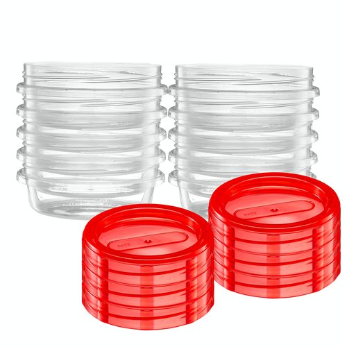 Elegant Disposables (8 Ounce 20 Pack) Twist cap Containers Clear Bottom With Red Top Screw on Lids Twist Top Food Storage Freezer Containers