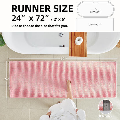 TYUU Light Peachy Pink Long Bathroom Rugs, Waffle Runner Rug Bathroom Non Slip Washable Quick Dry Cute Bath Mat Boho Farmhouse Bath Mat, 72"x24" Light Peachy Pink