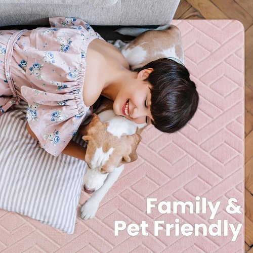Macgace Ultra Soft Pink Area Rug - Modern Geometric Shag for Girls' Bedroom | 4x6 Washable Nonslip Carpet