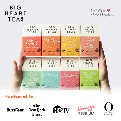 Big Heart Tea Co. Floral Tea Bags Gift Set - Certified Organic, Ayurvedic Herbal Tea - Small Batch Ground Herbs, Flowers in Zero Plastic Sachets - Healthy Tea Variety Box - 3 Flavors, 30 Pack