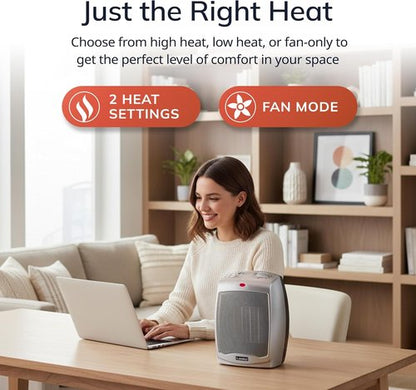 Lasko Ceramic Space Heater - Adjustable Thermostat & 2 Heat Settings | 9.2 Inches, Silver