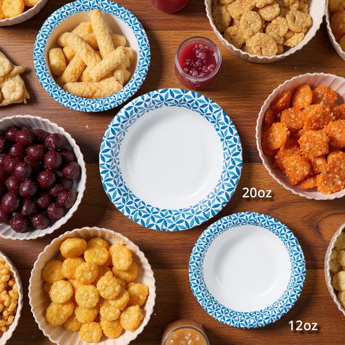 MATICAN Paper Bowls 12 oz, 150-Count Disposable Bowls, Heavy Duty Soak-Proof and Microwave-Safe Paper Bowls with Infinity Petal Design, Great for Soup, Salad, Snacks, and Party Use
