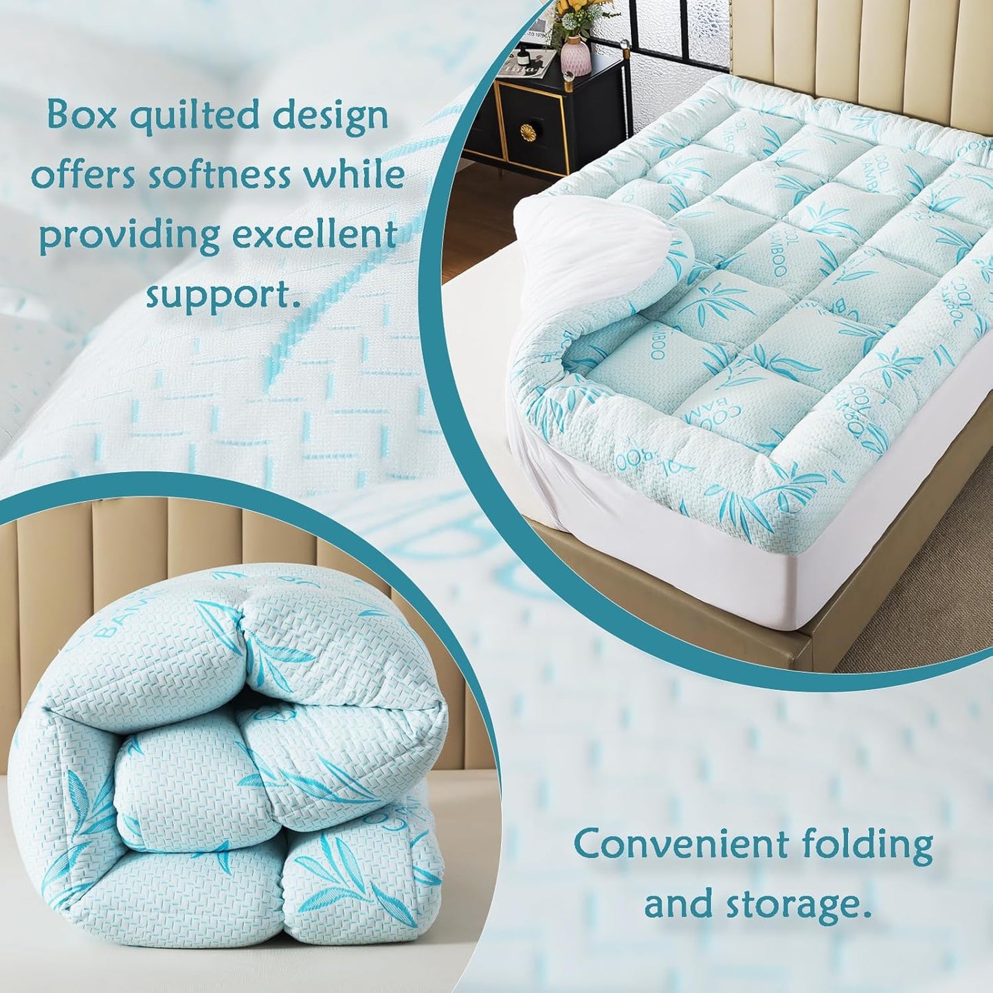 WhatsBedding 5-Inch Full Mattress Topper - Breathable Bamboo Viscose & Memory Foam, Blue Color