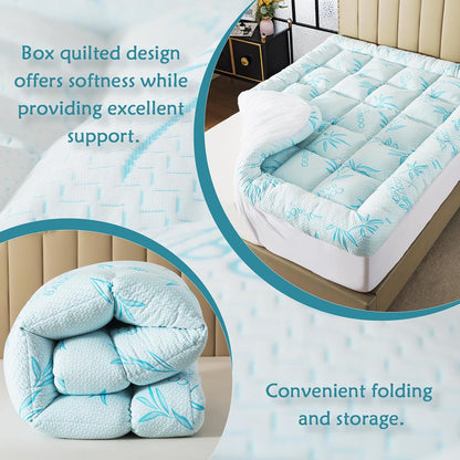 WhatsBedding 5-Inch Full Mattress Topper - Breathable Bamboo Viscose & Memory Foam, Blue Color