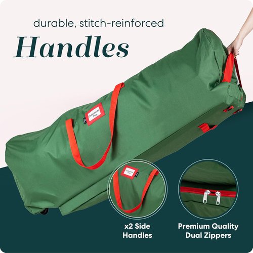 Handy Laundry Christmas Tree Storage Bag with Wheels - Heavy Duty 7.5 ft Capacity, Durable Green Zippered Container for Ornaments & Decorations