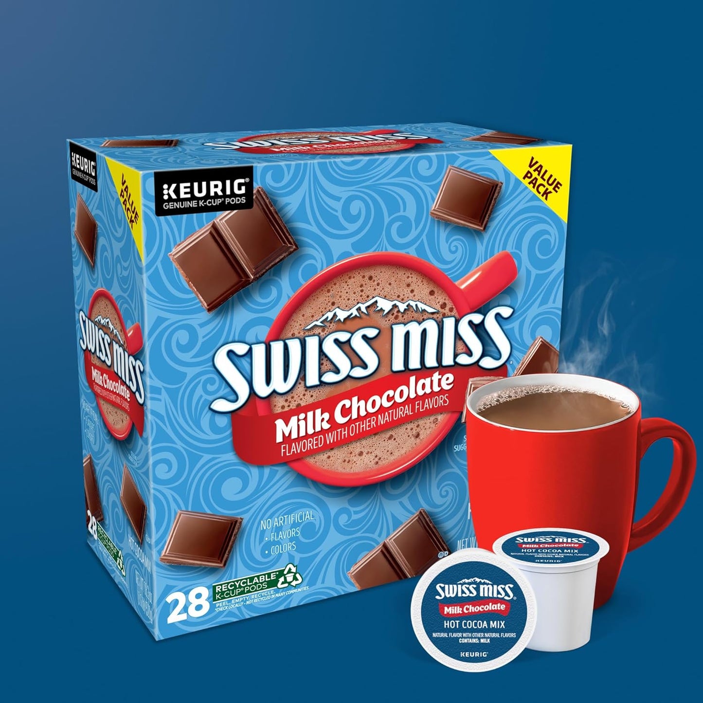 Swiss Miss Hot Cocoa K-Cup Pods - Rich Milk Chocolate Flavor | 28 Count Single-Serve Packs