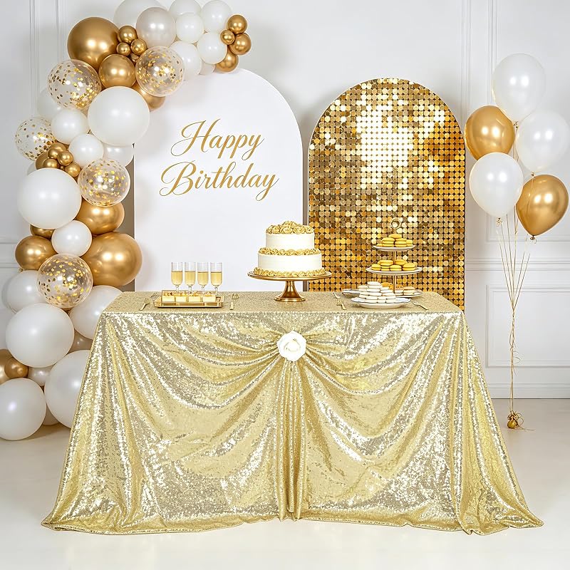 Light Gold Sequin Tablecloth Rectangular 90" x 156" - MoKoHouse Variation: Light Gold + 90" x 156"