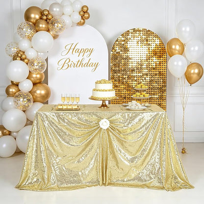 Light Gold Sequin Tablecloth Rectangular 90" x 156" - MoKoHouse Variation: Light Gold + 90" x 156"