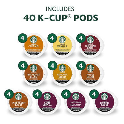 Starbucks K-Cup Coffee Pods - Blonde, Medium & Dark Roast Variety Pack | 40 Keurig Pods for Hot or Iced Coffee