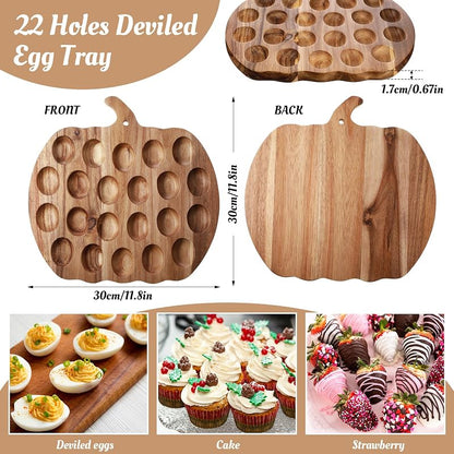 Halloween Pumpkin Deviled Egg Tray Set – 2 Wooden Platters, 22-Egg Capacity