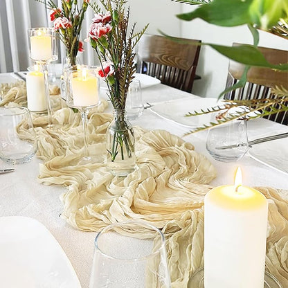 Beige Cheesecloth Table Runner 10 Pack 120x20in - Boho Gauze Linen for Wedding & Party, 10ft Long