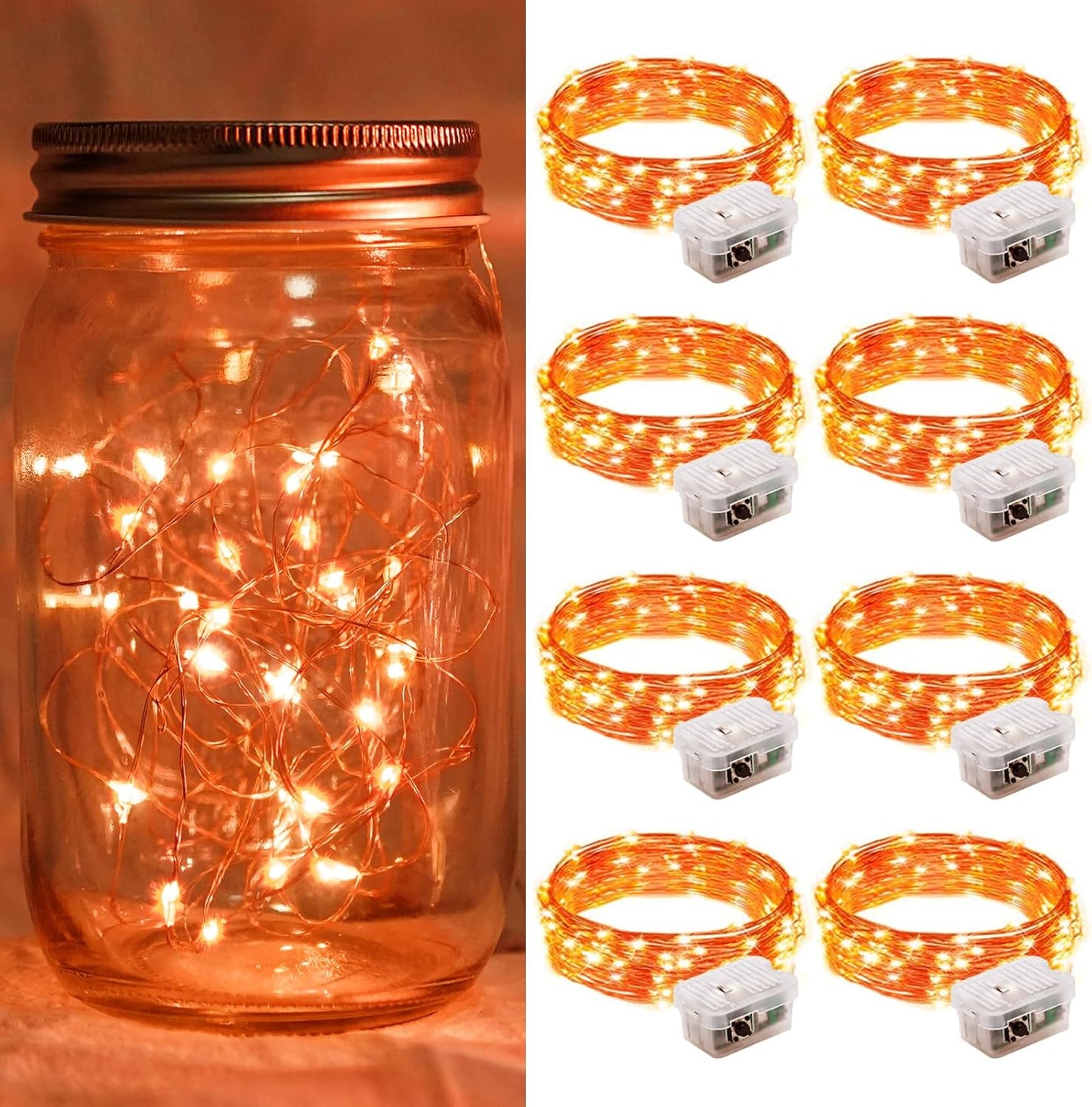 Skiennix 8 Pack Orange Fairy Lights - 7Ft 20 LED Twinkle String Lights | Battery Operated & Waterproof for Parties, Weddings, and Holidays