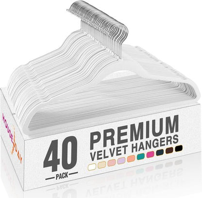 HOUSE DAY White Velvet Hangers - 40 Pack Non-Slip Heavy Duty Felt Hangers for Closet Organization | 360° Rotating Silver Hook