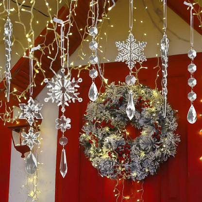 Skiennix 18pcs Crystal Christmas Ornaments - Hanging Acrylic Snowflake Icicle Decor for Winter Wonderland