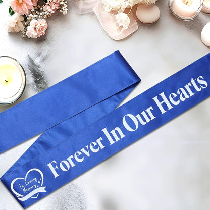 Regine Switzerland Elegant Funeral Wreath Sash - Forever in Our Hearts Memorial Ribbon (Blue)