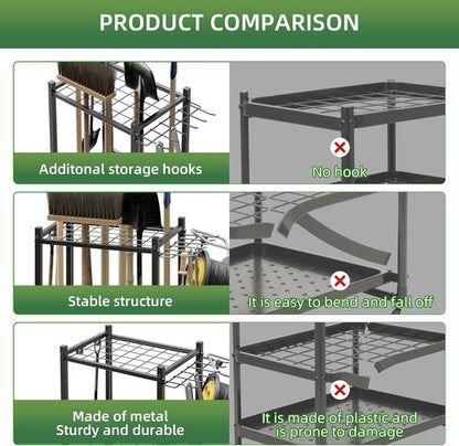 LAKEMID Garden Tool Organizer Stand - Mobile Yard Tool Rack with 2 Hooks | Holds Up to 42 Tools