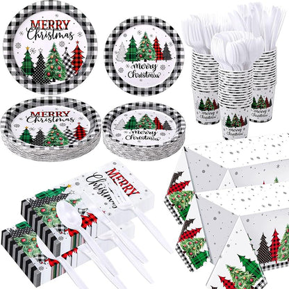 Buffalo Plaid Christmas Party Supplies Set - 352 Pcs Disposable Tableware