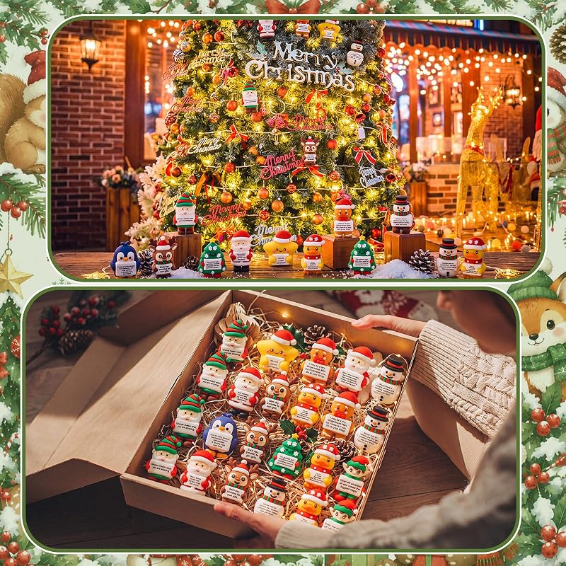 50 Pcs Mini Inspirational Christmas Figurines - Rubber Xmas Figures for Parties & Gifts - Variation: 50+Christmas