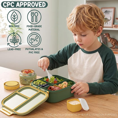 Fimibuke Kids Bento Lunch Box Set with Insulated Bottle, Bag & Utensils - Dinosaur Variation