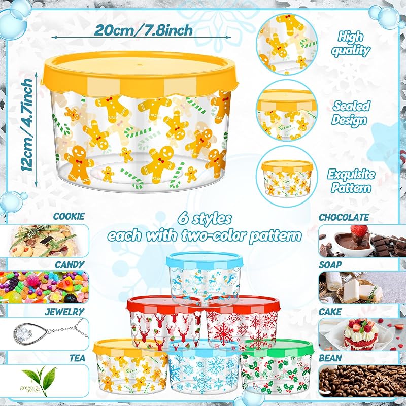 6 Pcs Christmas Cookie Storage Buckets with Lids - Candy Jars Holiday Set