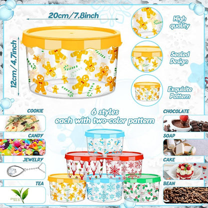 6 Pcs Christmas Cookie Storage Buckets with Lids - Candy Jars Holiday Set