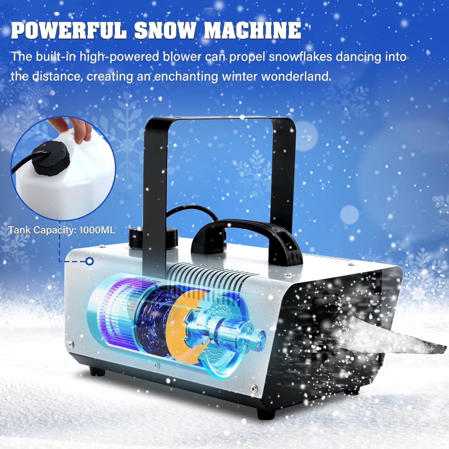TCFUNDY Snow Machine - 600W Snowflake Maker for Christmas & Wedding Parties | Remote Control Included
