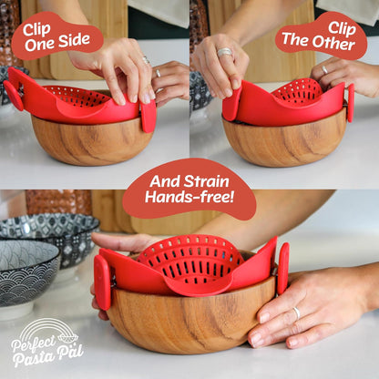 Perfect Pasta Pal Clip-On Strainer - Heat Resistant Silicone Colander for Easy Cooking | Dishwasher Safe