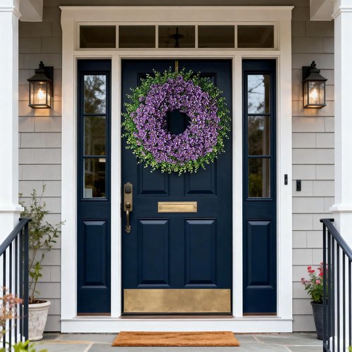26" Eucalyptus Wreath by [Brand Name] - Faux Morning Glory Flowers for Spring & Summer Decor | Purple